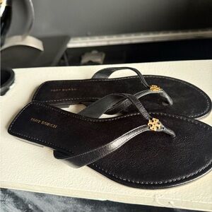 Tory Burch Black Leather Flip Flops W/Size 8